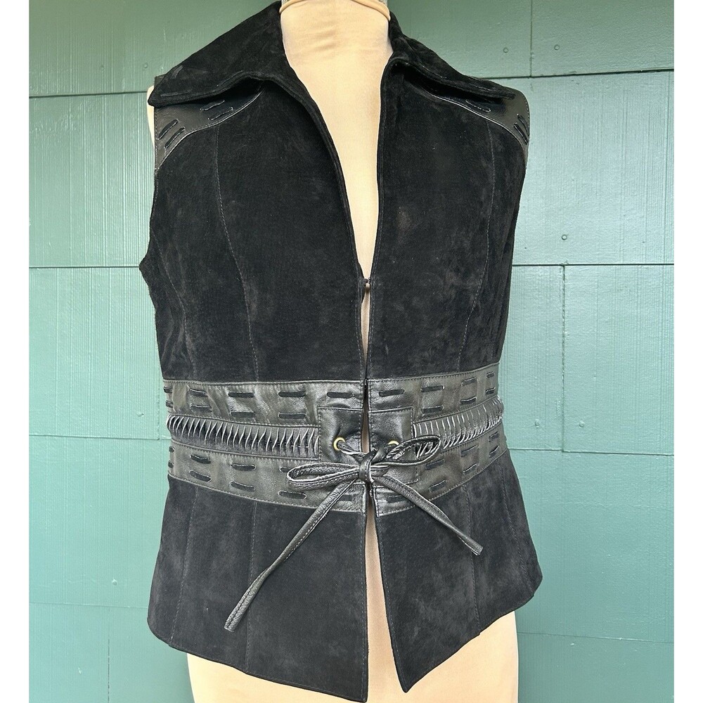 Vintage Revue Black Suede Leather Vest Ren Faire Pirate Corset Women’s Small